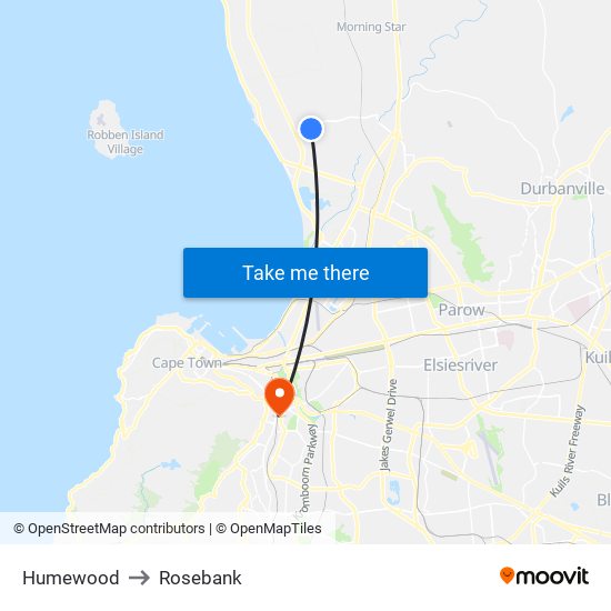 Humewood to Rosebank map