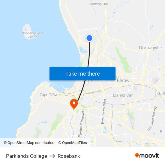 Parklands College to Rosebank map