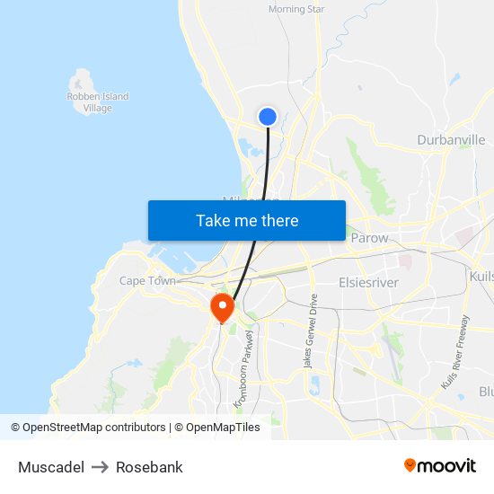 Muscadel to Rosebank map