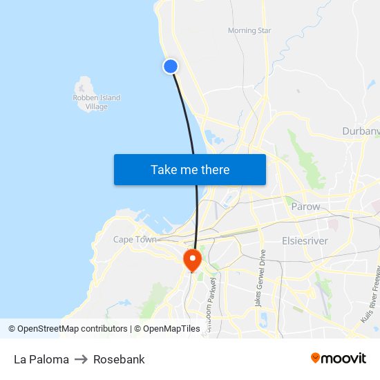 La Paloma to Rosebank map
