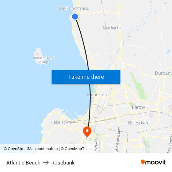 Atlantic Beach to Rosebank map