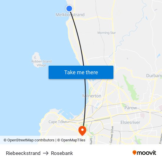 Riebeeckstrand to Rosebank map