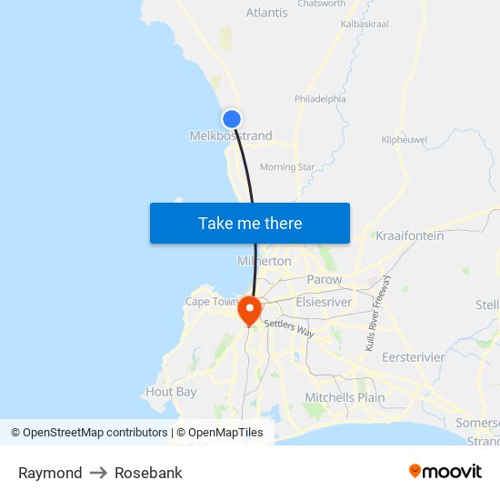 Raymond to Rosebank map