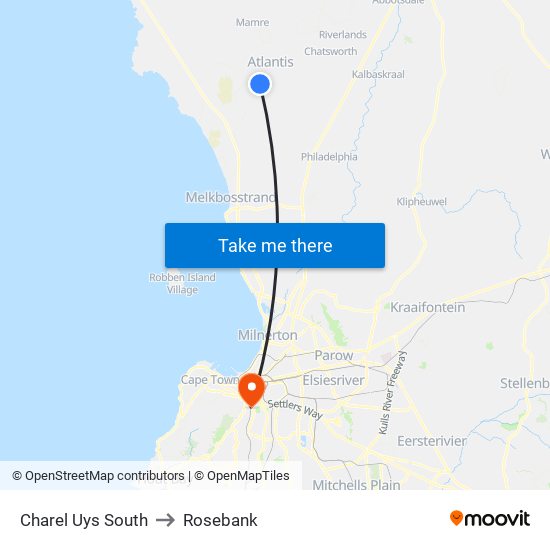 Charel Uys South to Rosebank map