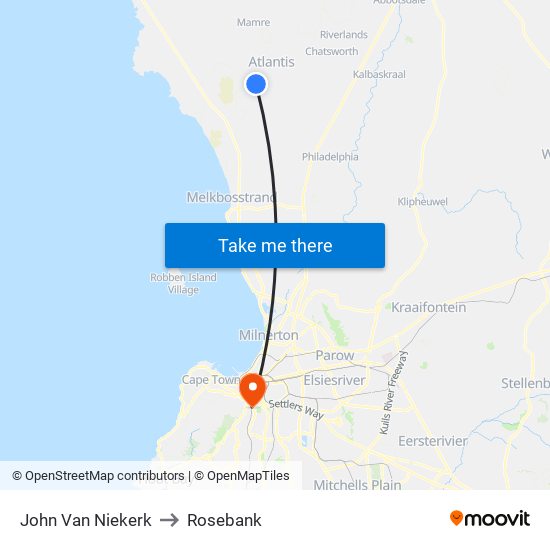 John Van Niekerk to Rosebank map