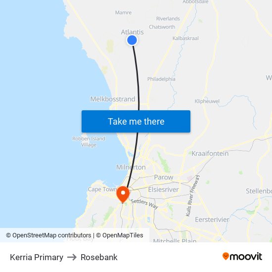 Kerria Primary to Rosebank map