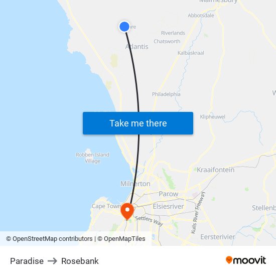 Paradise to Rosebank map