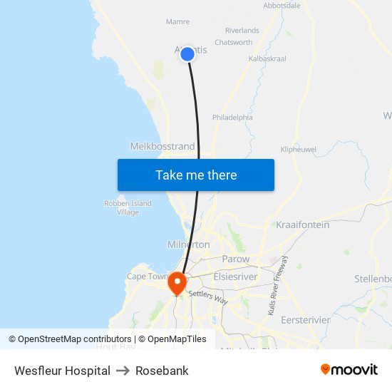 Wesfleur Hospital to Rosebank map