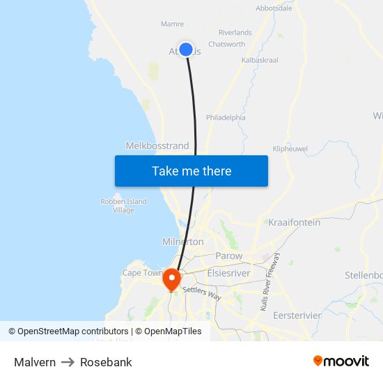 Malvern to Rosebank map