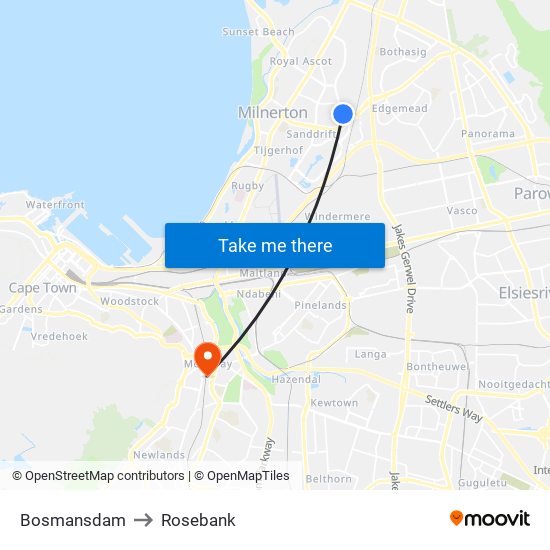 Bosmansdam to Rosebank map