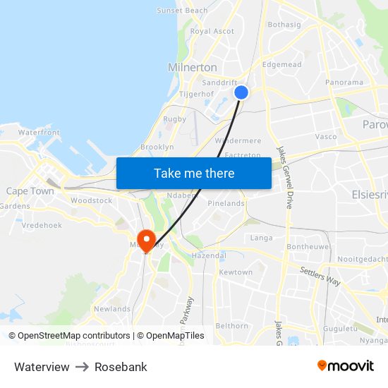 Waterview to Rosebank map