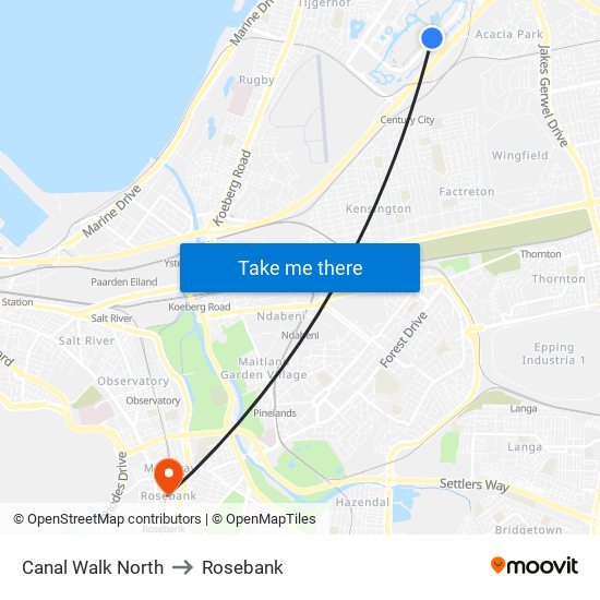 Canal Walk North to Rosebank map