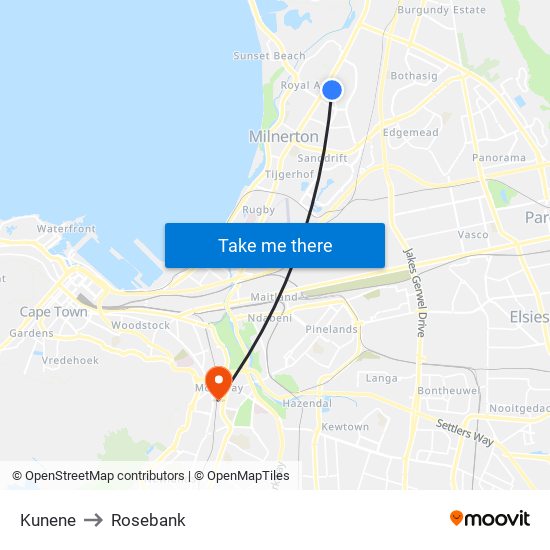 Kunene to Rosebank map