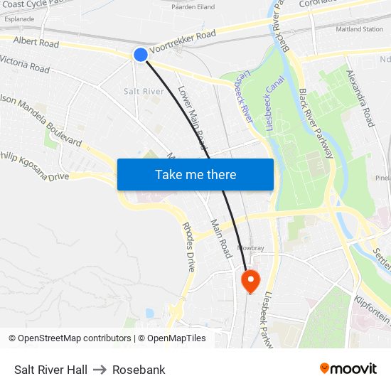 Salt River Hall to Rosebank map