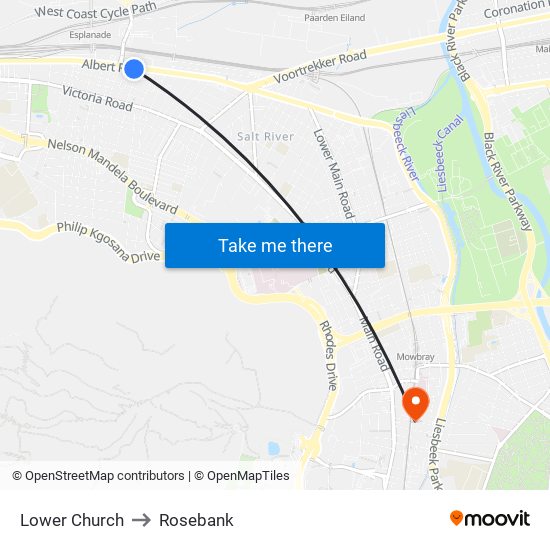 Lower Church to Rosebank map