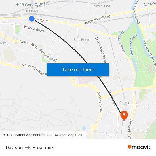 Davison to Rosebank map