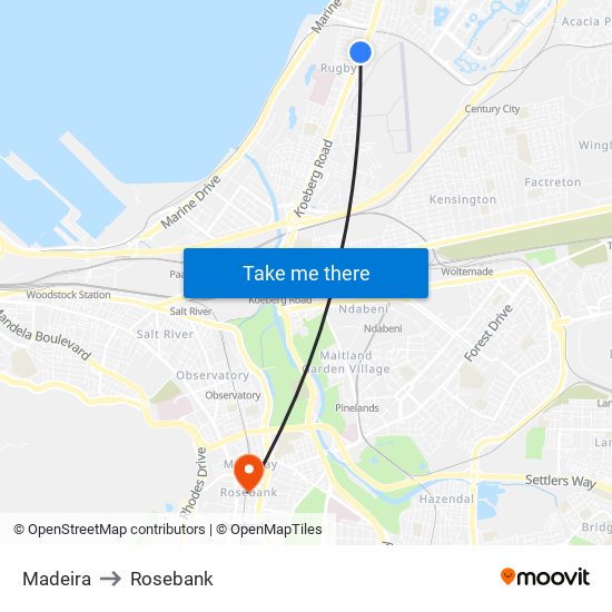 Madeira to Rosebank map