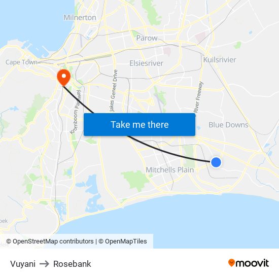 Vuyani to Rosebank map