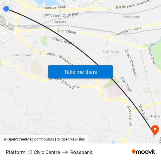 Platform 12 Civic Centre to Rosebank map