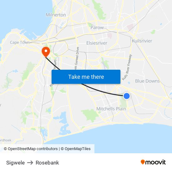 Sigwele to Rosebank map