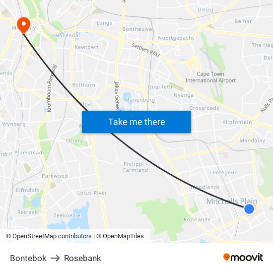 Bontebok to Rosebank map