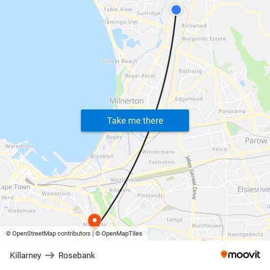 Killarney to Rosebank map