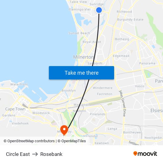 Circle East to Rosebank map