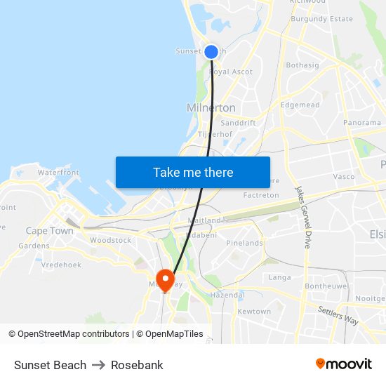 Sunset Beach to Rosebank map