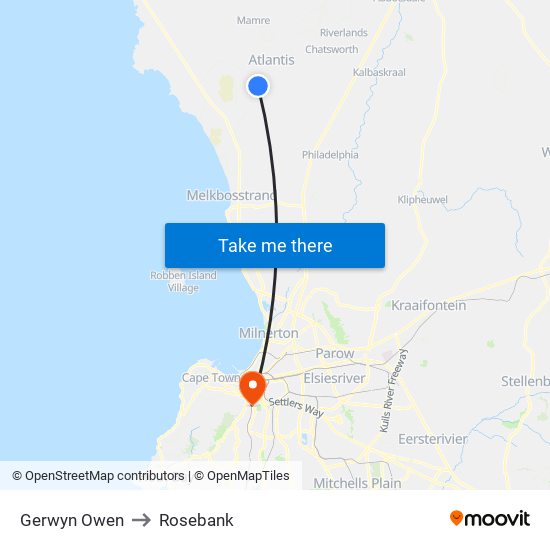 Gerwyn Owen to Rosebank map
