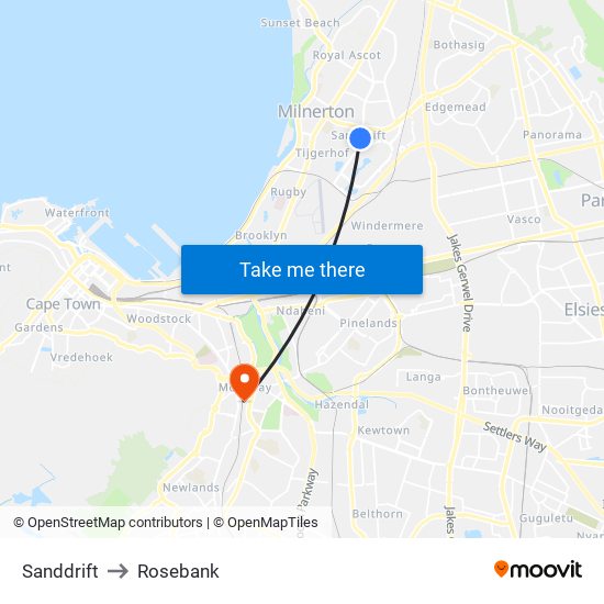 Sanddrift to Rosebank map