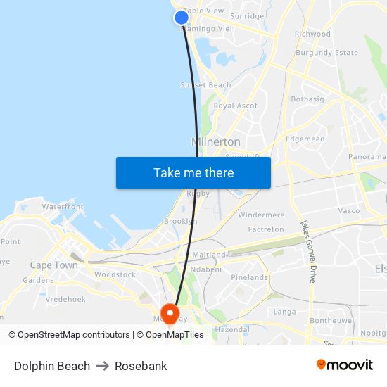 Dolphin Beach to Rosebank map