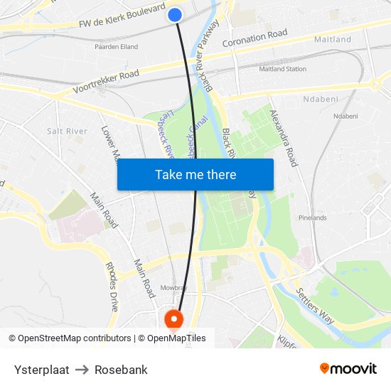 Ysterplaat to Rosebank map