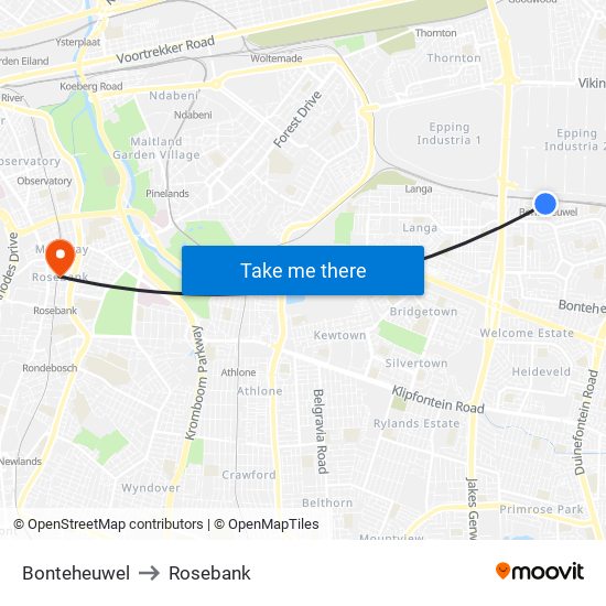 Bonteheuwel to Rosebank map