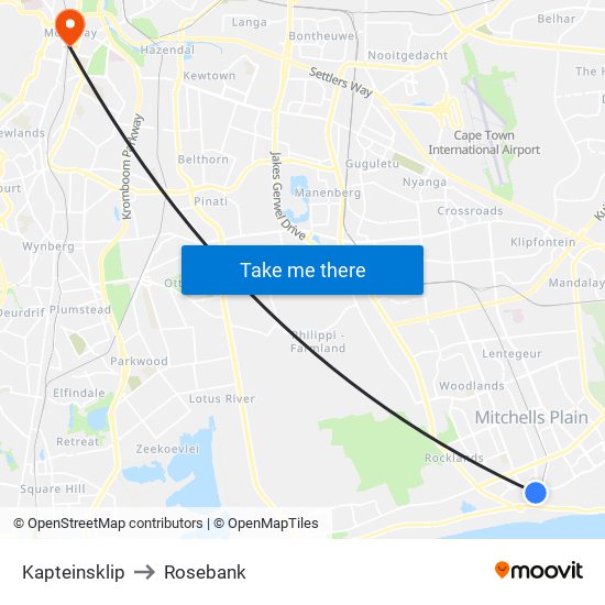 Kapteinsklip to Rosebank map