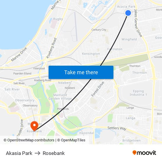 Akasia Park to Rosebank map