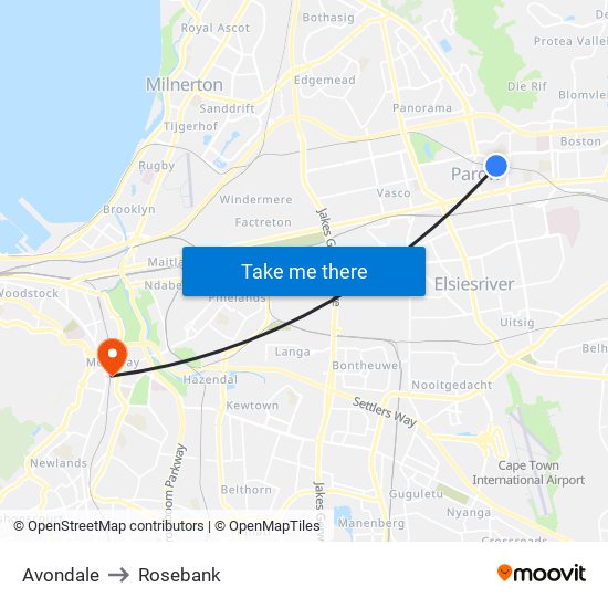 Avondale to Rosebank map