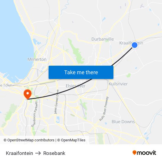 Kraaifontein to Rosebank map