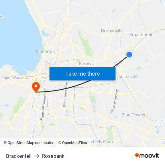 Brackenfell to Rosebank map