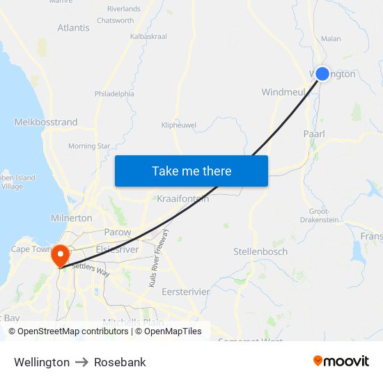 Wellington to Rosebank map