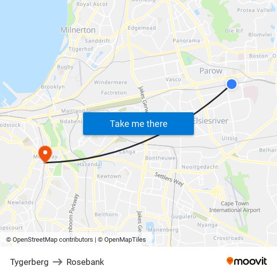 Tygerberg to Rosebank map