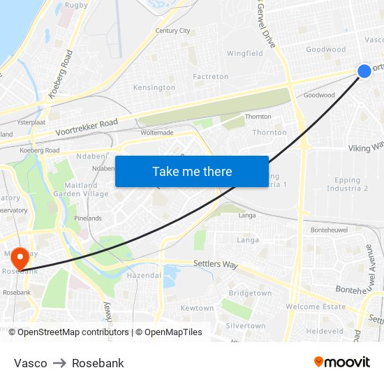 Vasco to Rosebank map