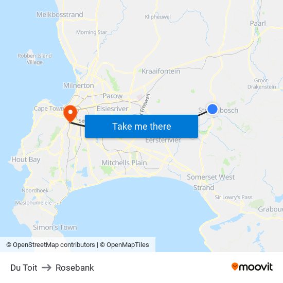 Du Toit to Rosebank map