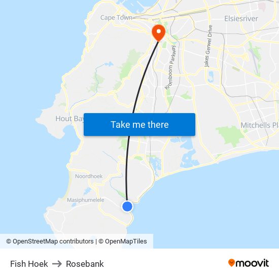 Fish Hoek to Rosebank map