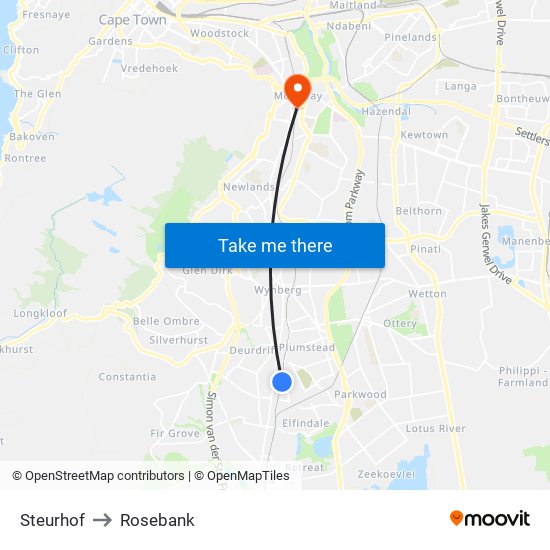 Steurhof to Rosebank map