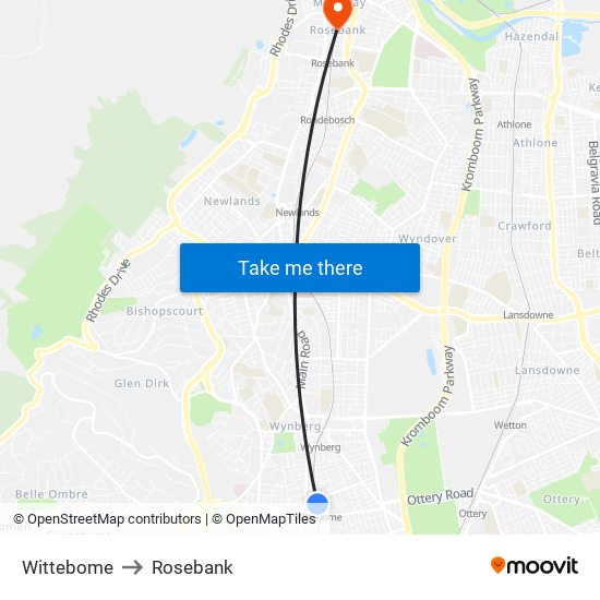 Wittebome to Rosebank map