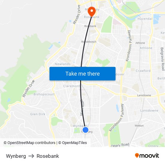 Wynberg to Rosebank map