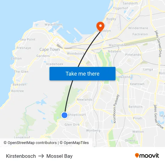 Kirstenbosch to Mossel Bay map