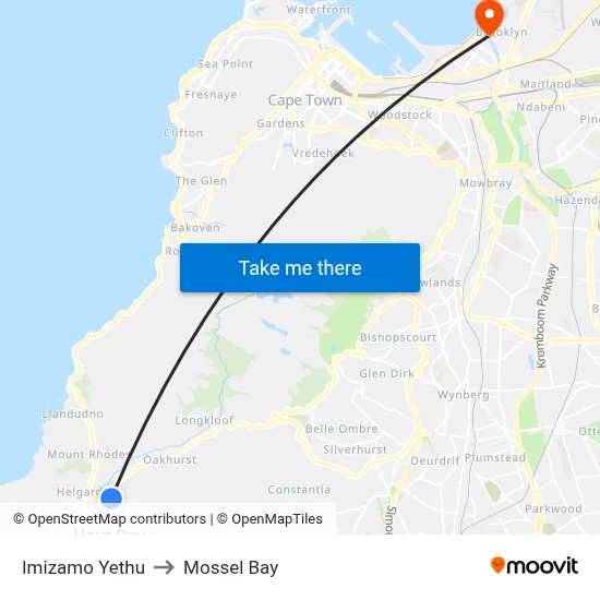 Imizamo Yethu to Mossel Bay map