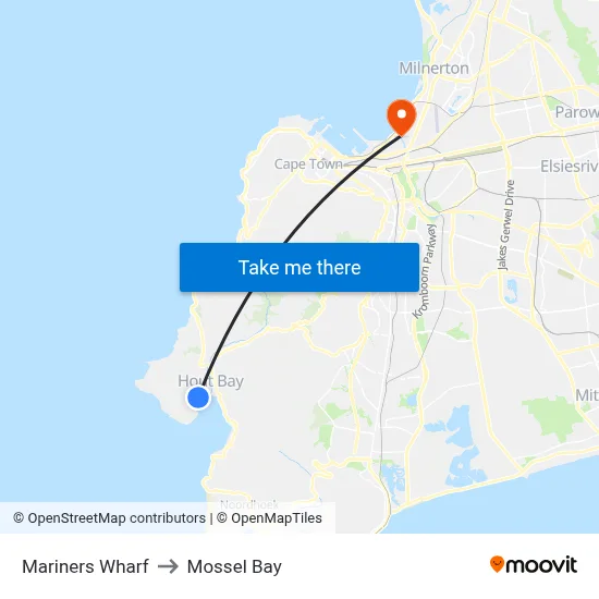 Mariners Wharf to Mossel Bay map