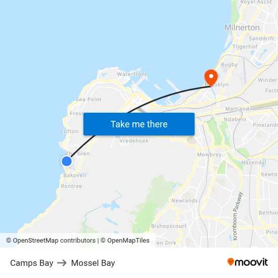 Camps Bay to Mossel Bay map